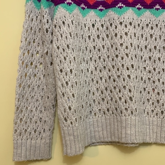 American Eagle Tribal Fair Isle Solid / Ooen Knit Boatneck Multicolor Sweater XL - Picture 17 of 17